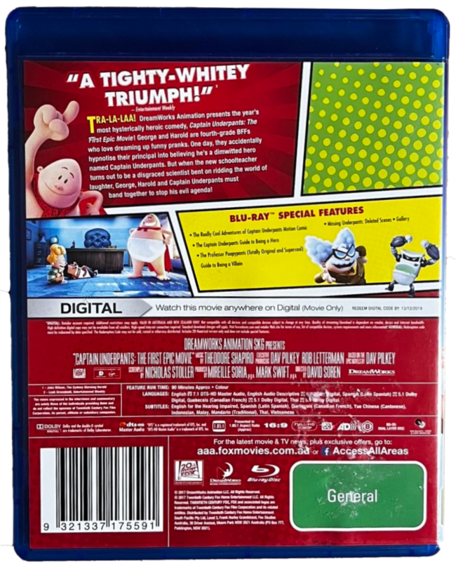 Captain Underpants The First Epic Movie Blu-Ray – Blu-Ray Store